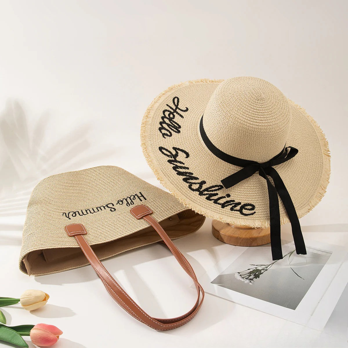Straw Hat & Tote Beachy Set