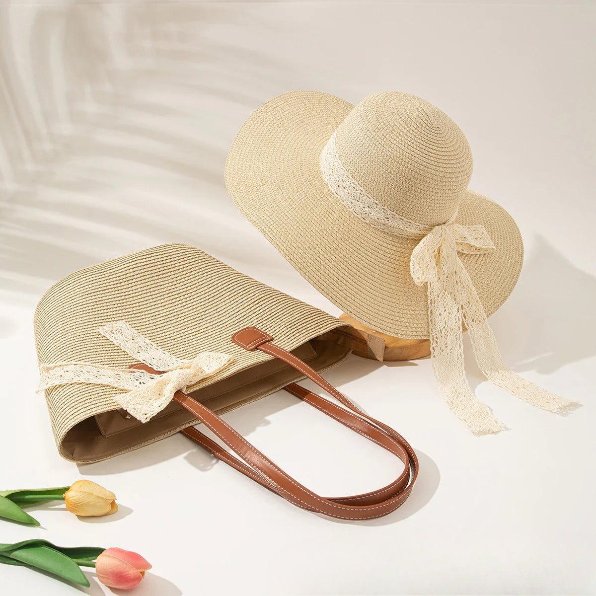 Straw Hat & Tote Beachy Set