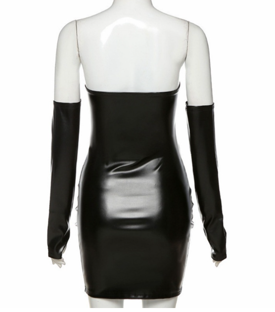 Leather Sexy Tube Sheath Sexy Dress w/ Sleeves