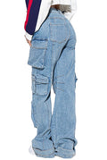 Multi Pocket Straight Legs Denim Cargo Jeans