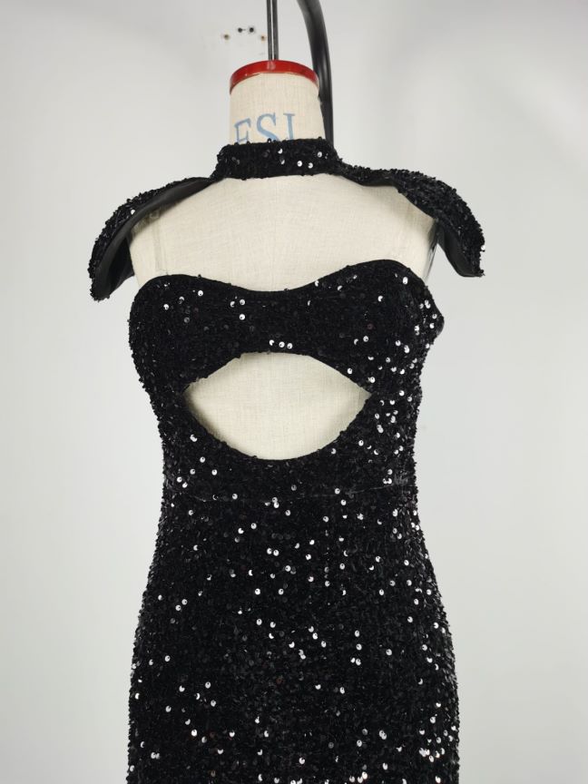 Formal Sequined Black Tube Top Dress