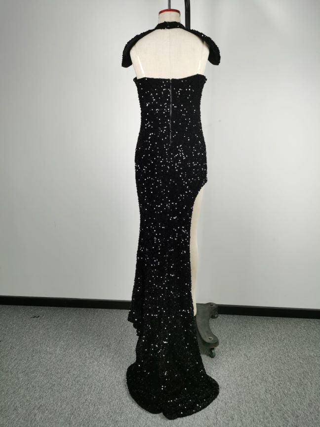 Formal Sequined Black Tube Top Dress