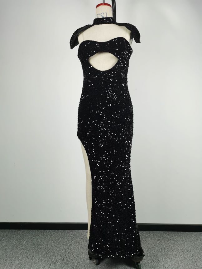 Formal Sequined Black Tube Top Dress