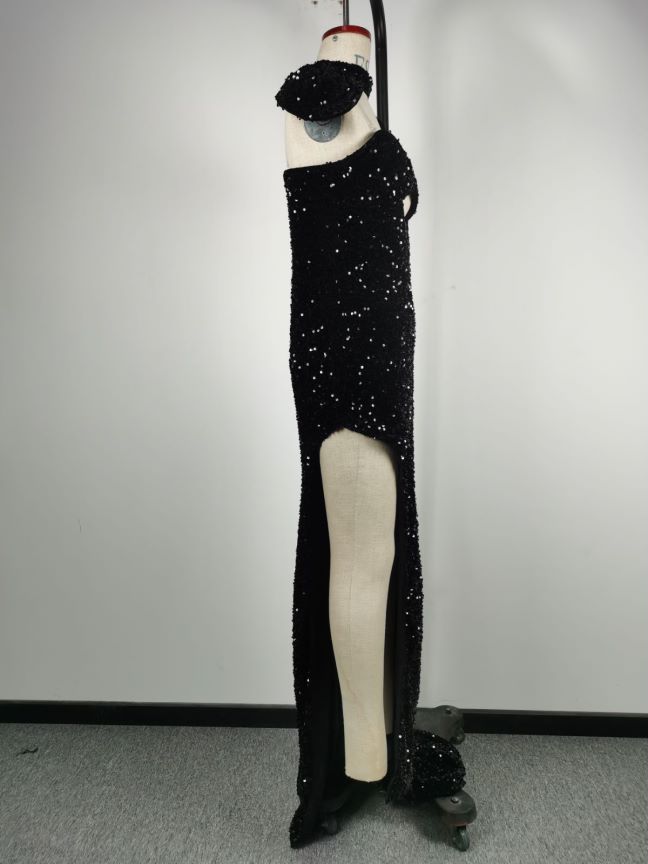 Formal Sequined Black Tube Top Dress