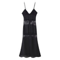 Formal Sexy Black Halter Backless Lace V Dress