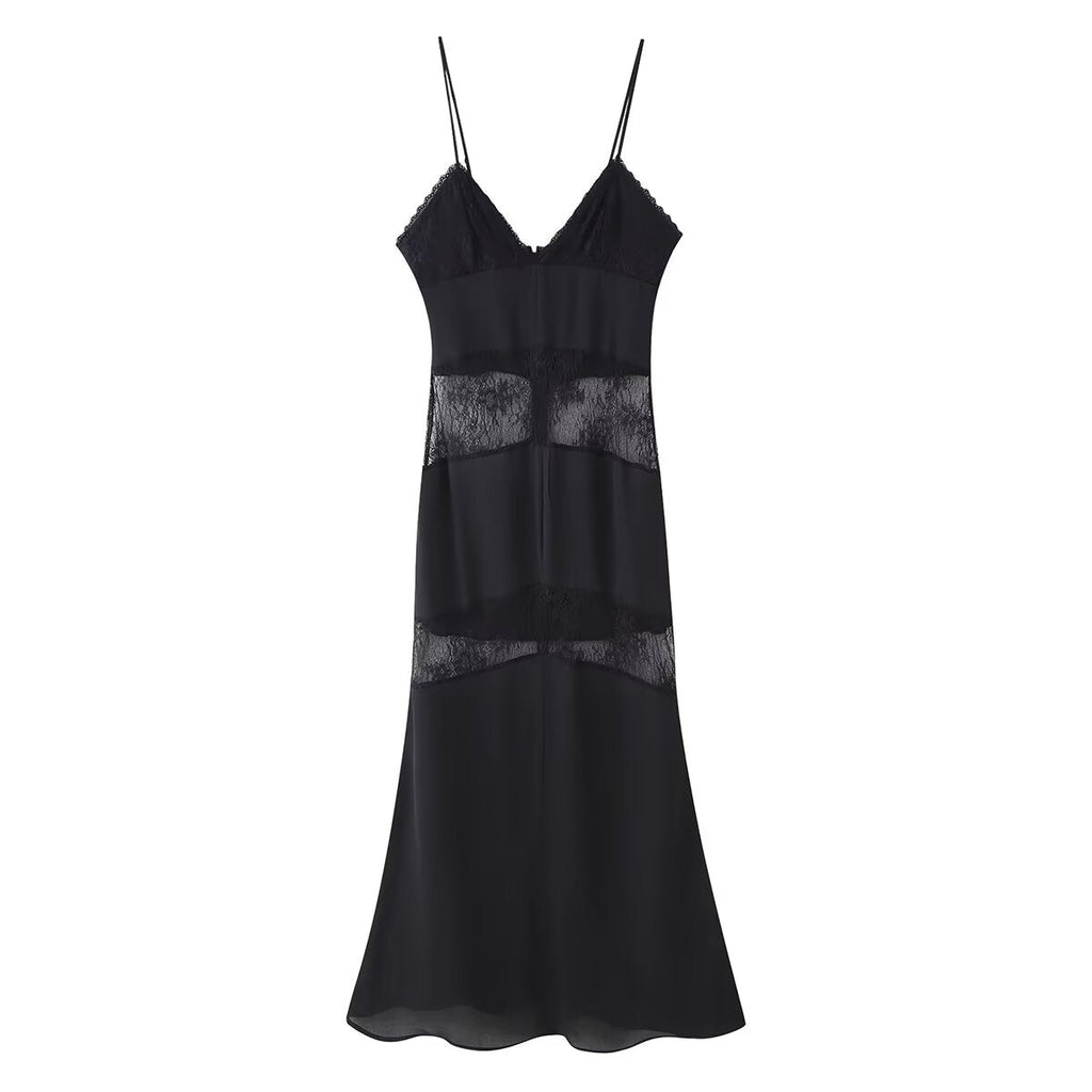Formal Sexy Black Halter Backless Lace V Dress