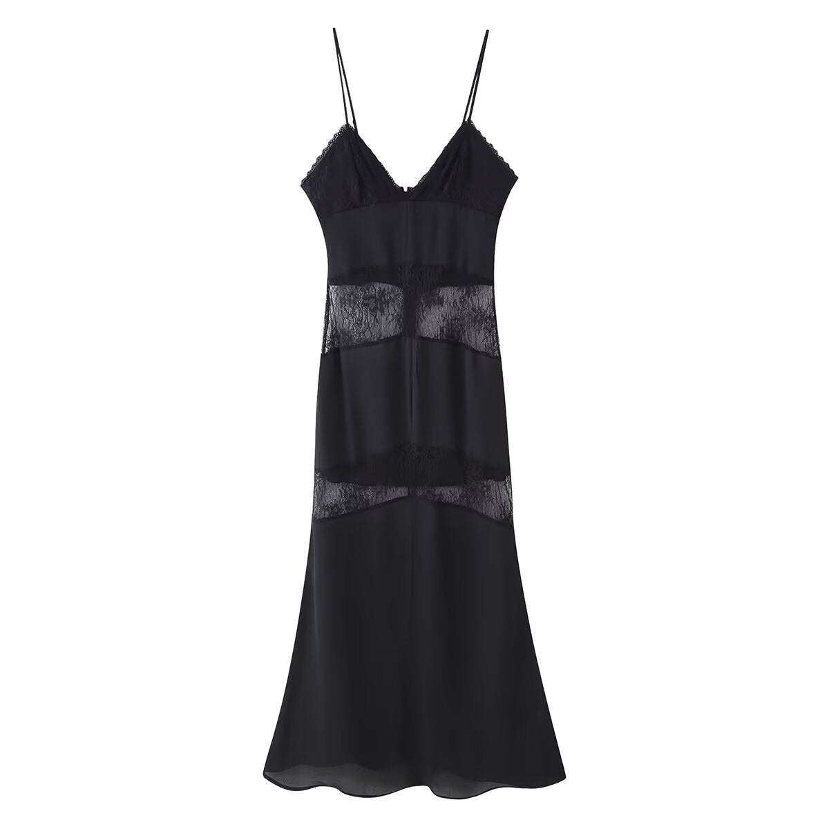 Formal Sexy Black Halter Backless Lace V Dress