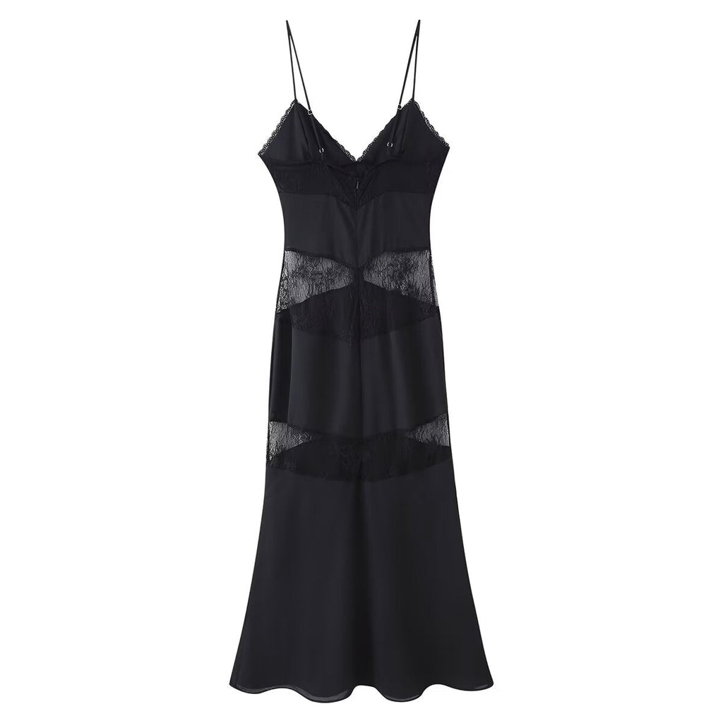 Formal Sexy Black Halter Backless Lace V Dress