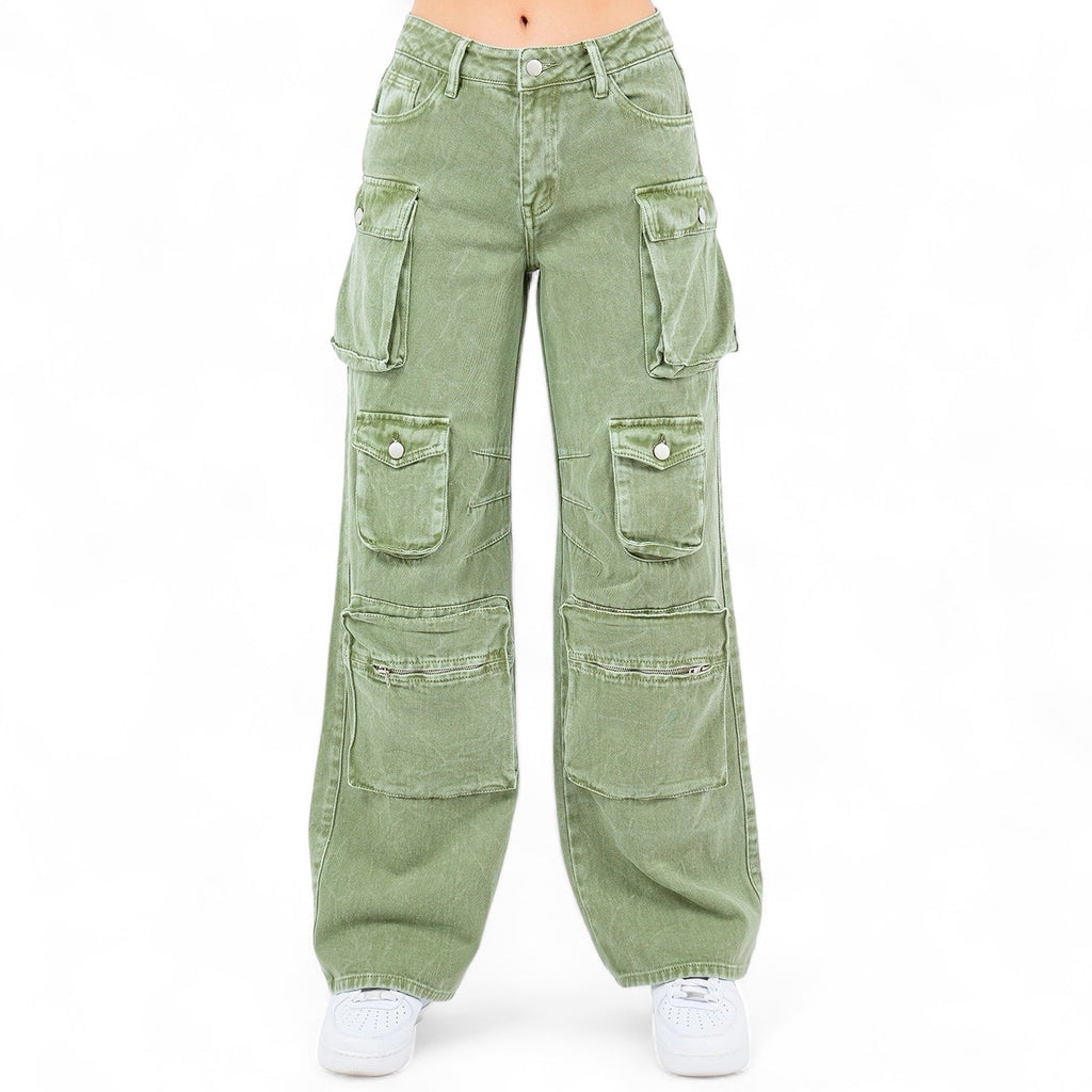 Multi Pockets Denim Wide Leg Cargo Pant