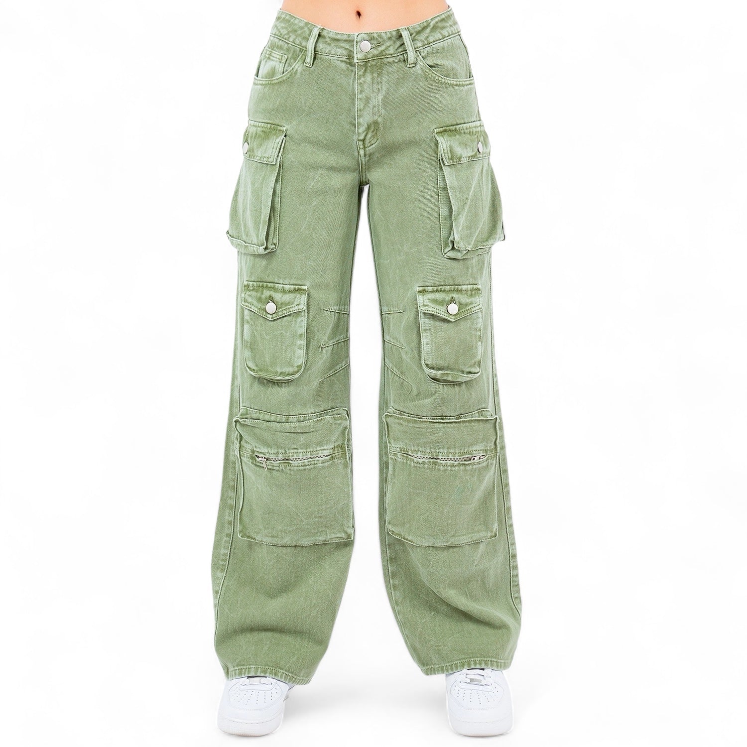 Multi Pockets Denim Wide Leg Cargo Pant