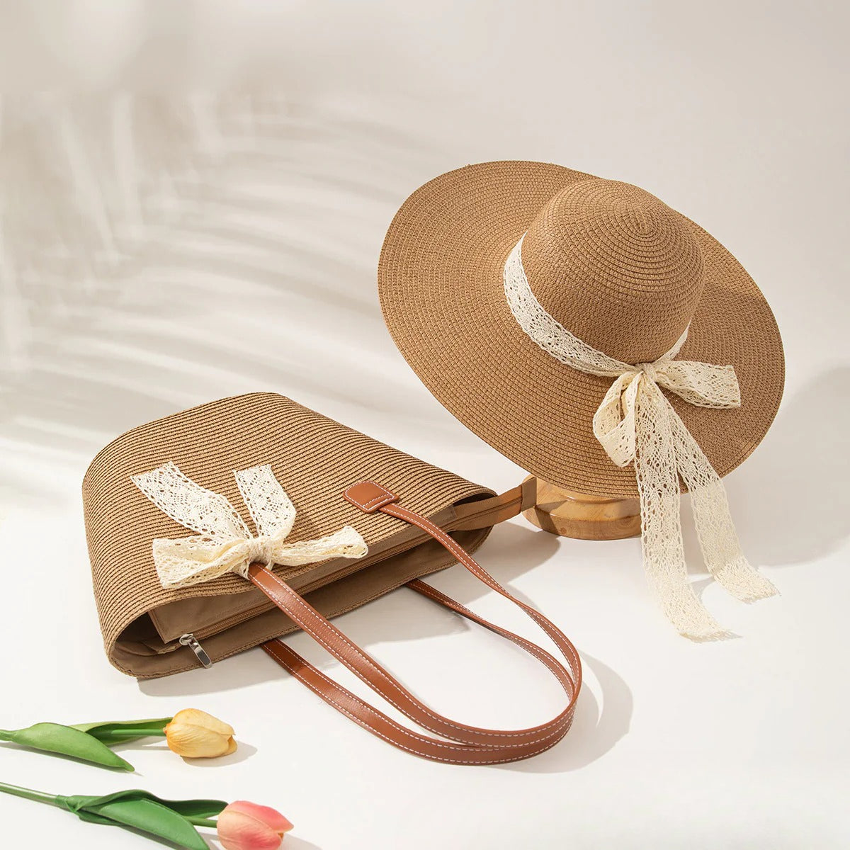 Straw Hat & Tote Beachy Set