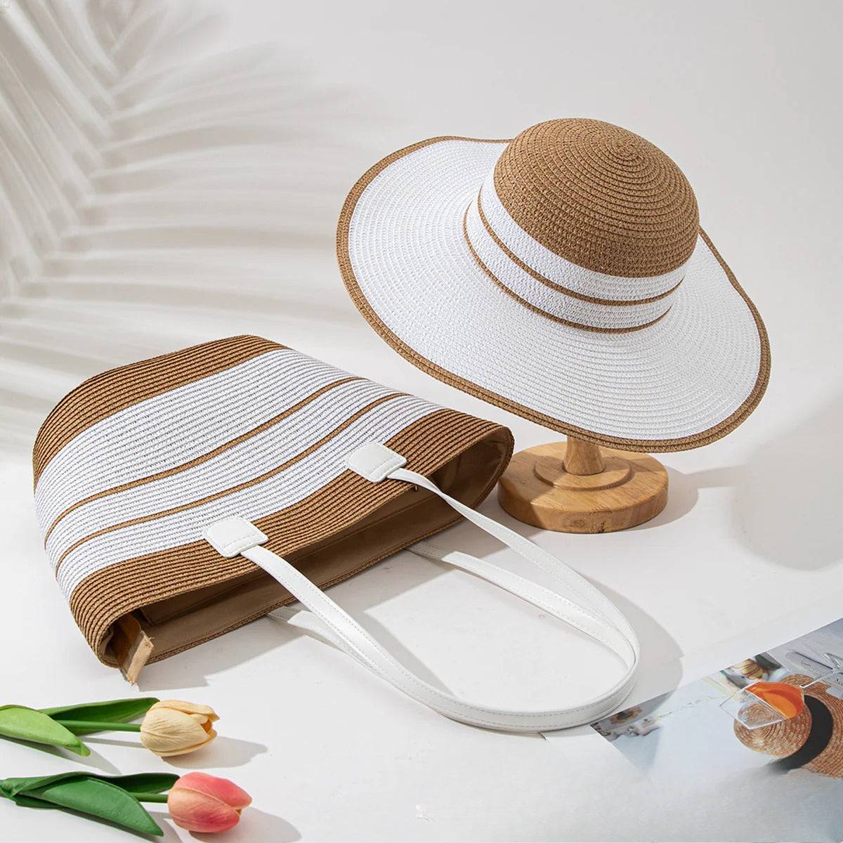 Straw Hat & Tote Beachy Set