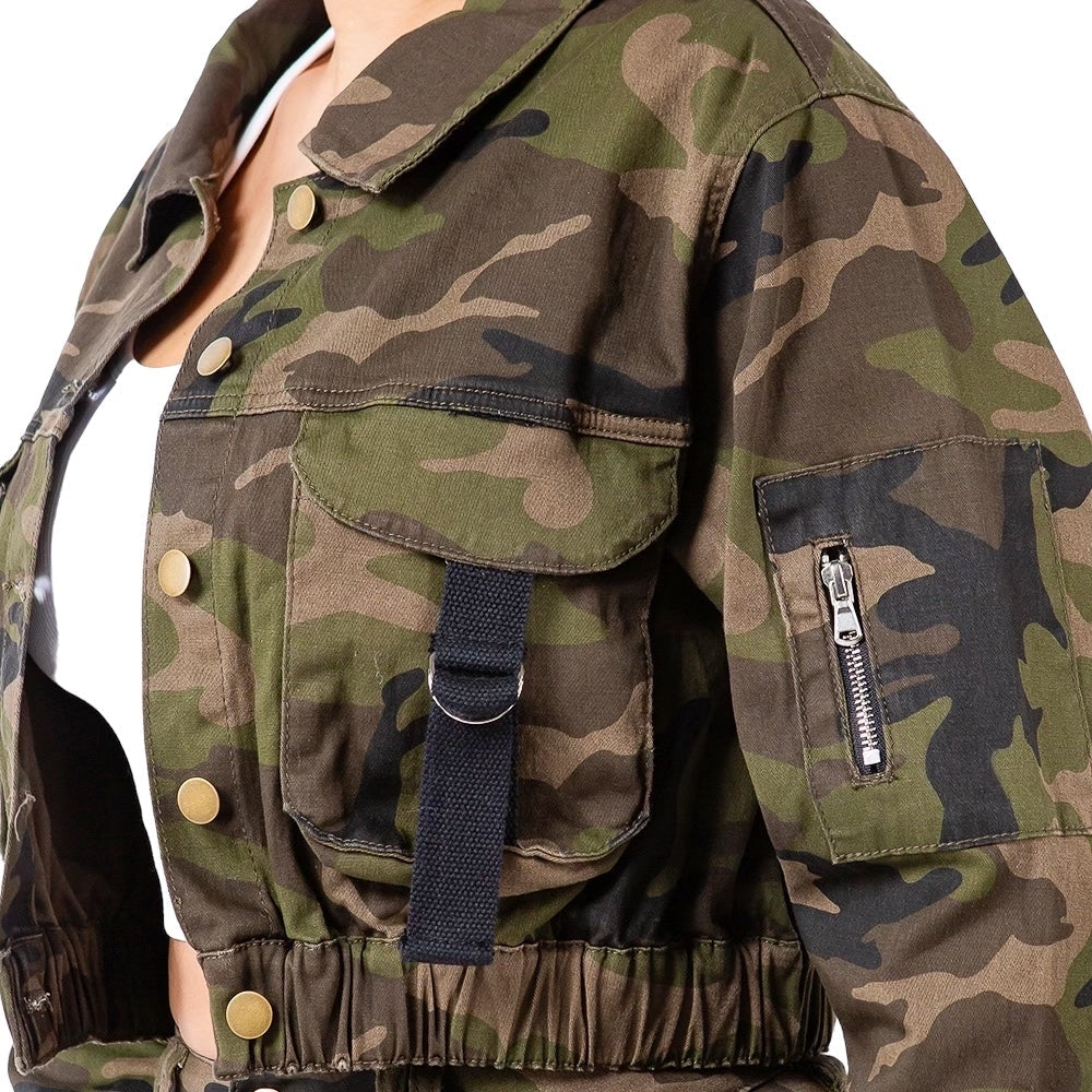 Utility Pocket with Strap Camo Cropped Jacket