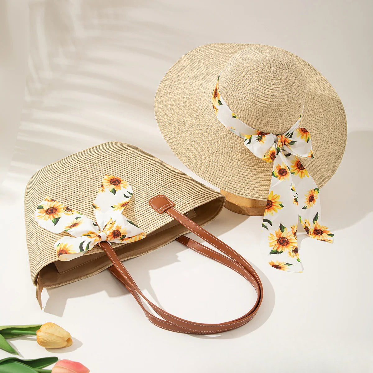 Straw Hat & Tote Beachy Set