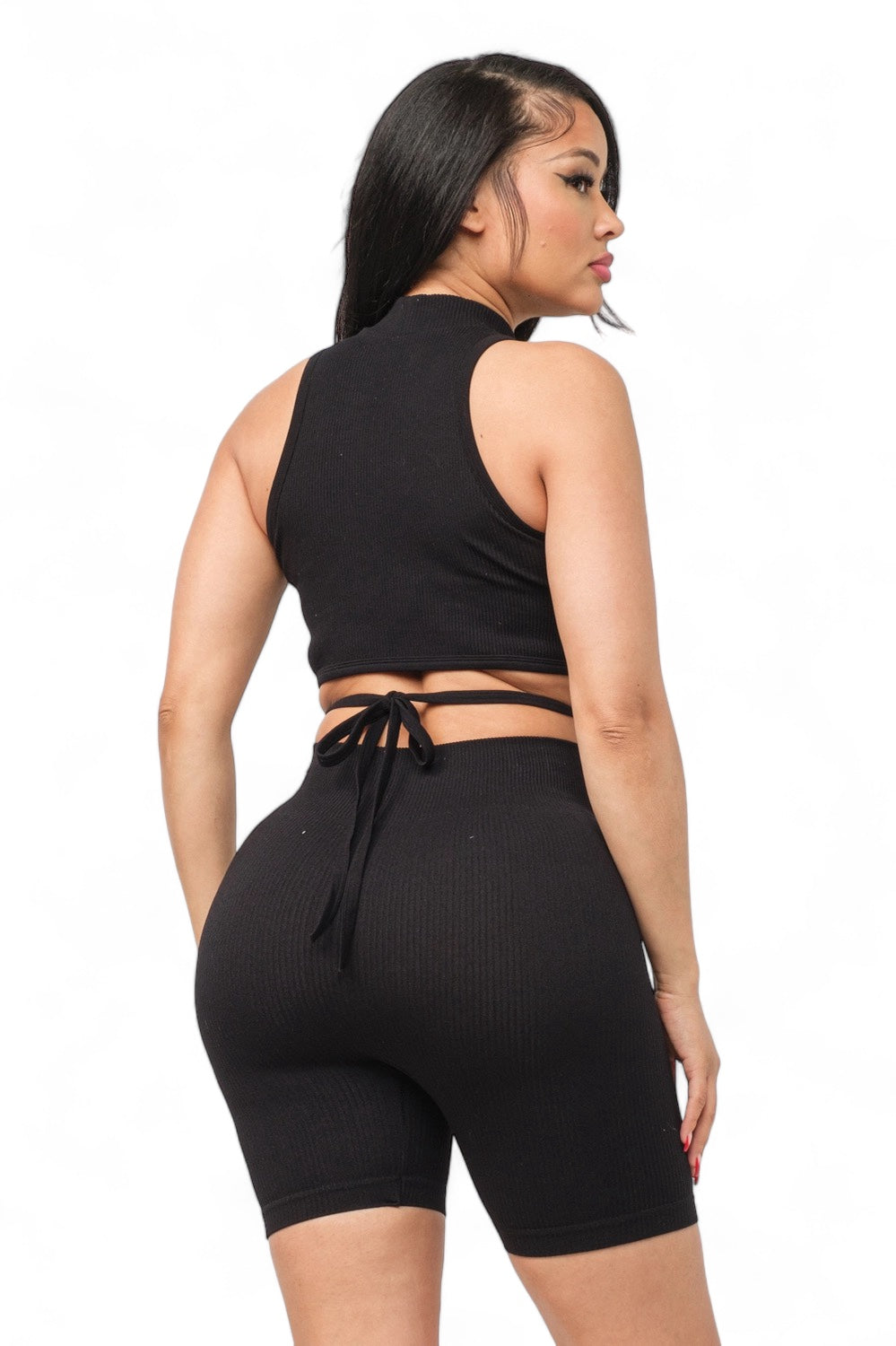 Front Waist Back Tie Top and Shorts Set