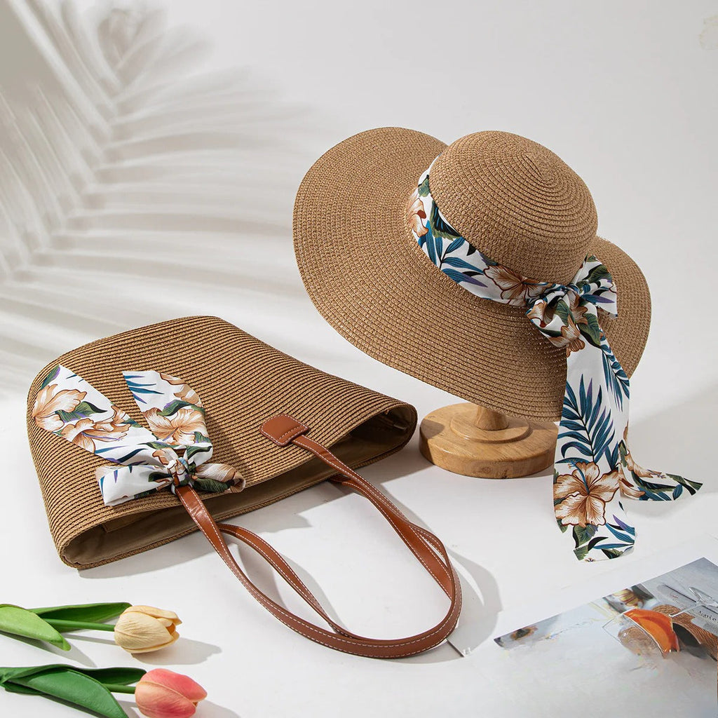 Straw Hat & Tote Beachy Set