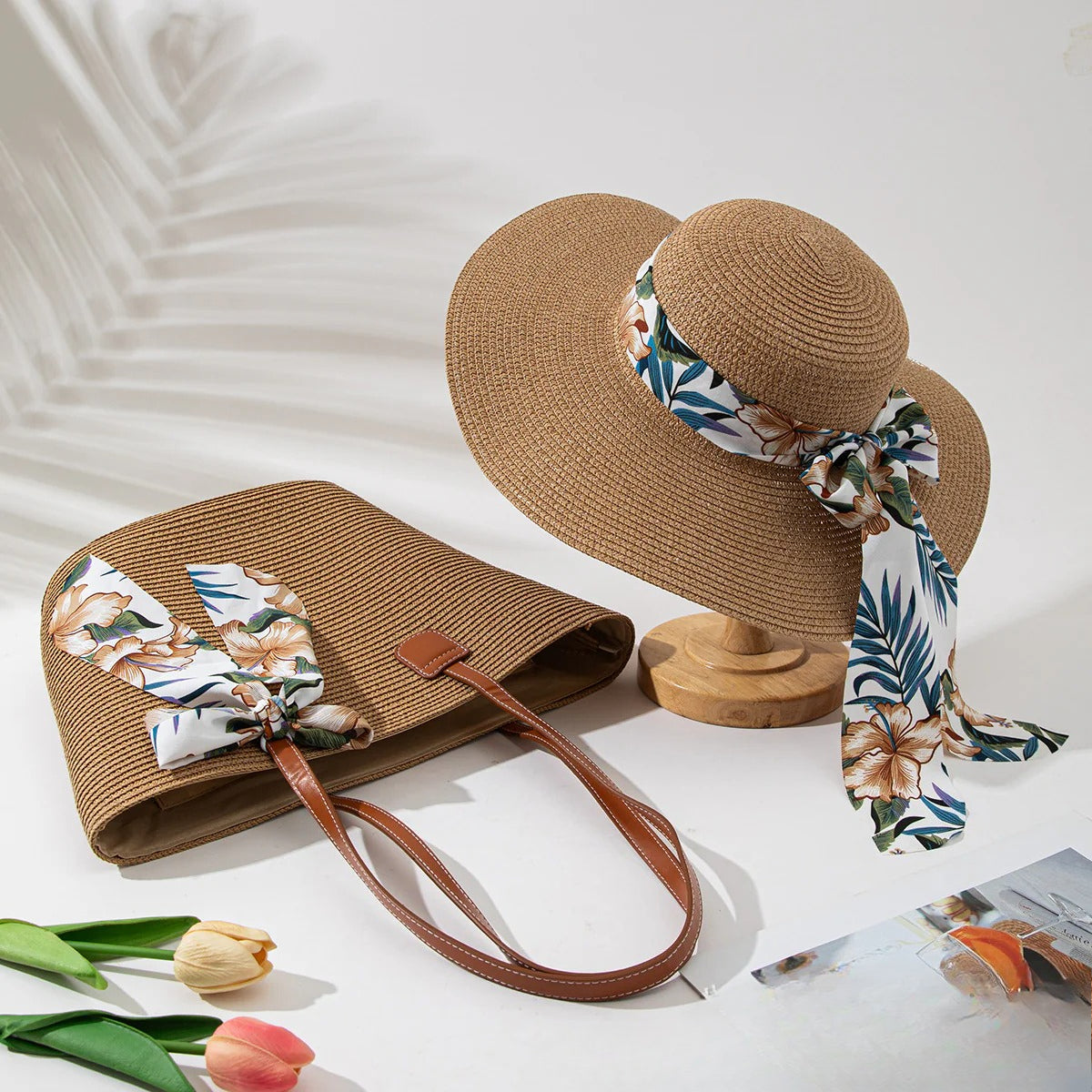 Straw Hat & Tote Beachy Set