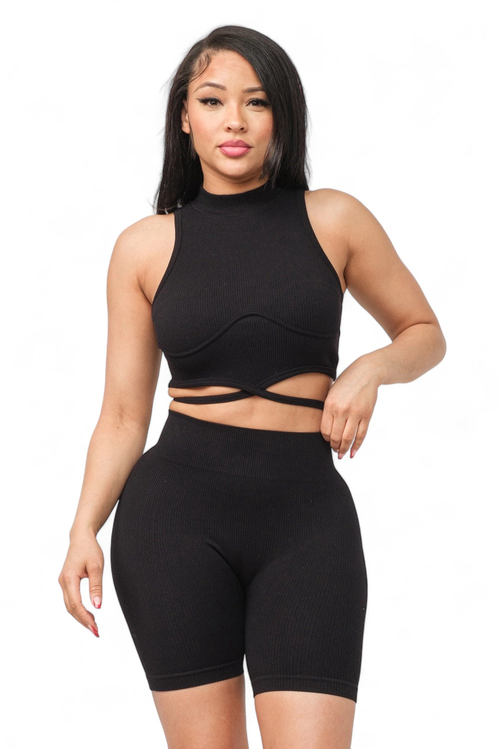 Front Waist Back Tie Top and Shorts Set