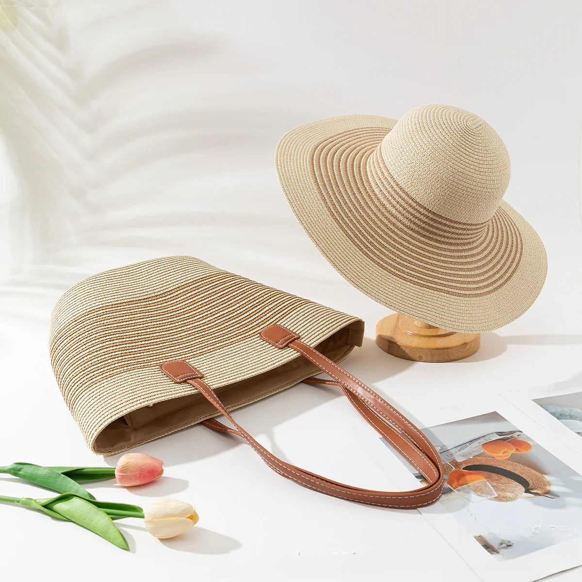 Straw Hat & Tote Beachy Set