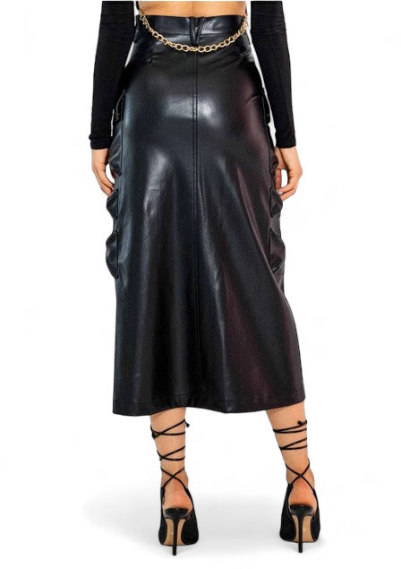 Leather Cargo Column Skirt