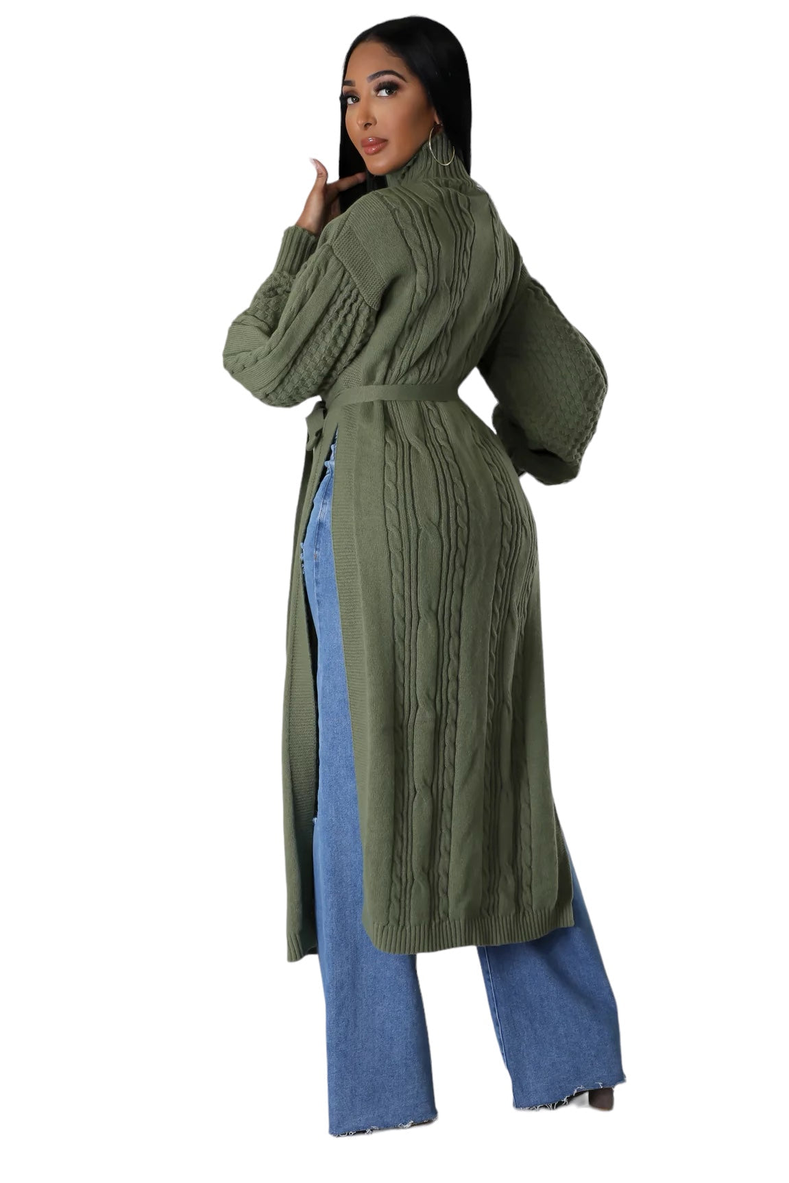 Long Knit Midi Mock Neck Sweater with Slits