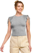 Ruching Shoulder Ribbed Top