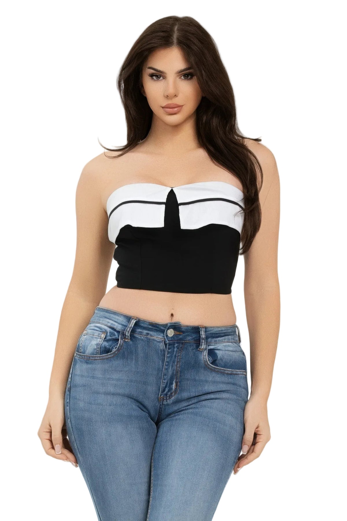 Collar Front Fold Color Contrast Tube Top