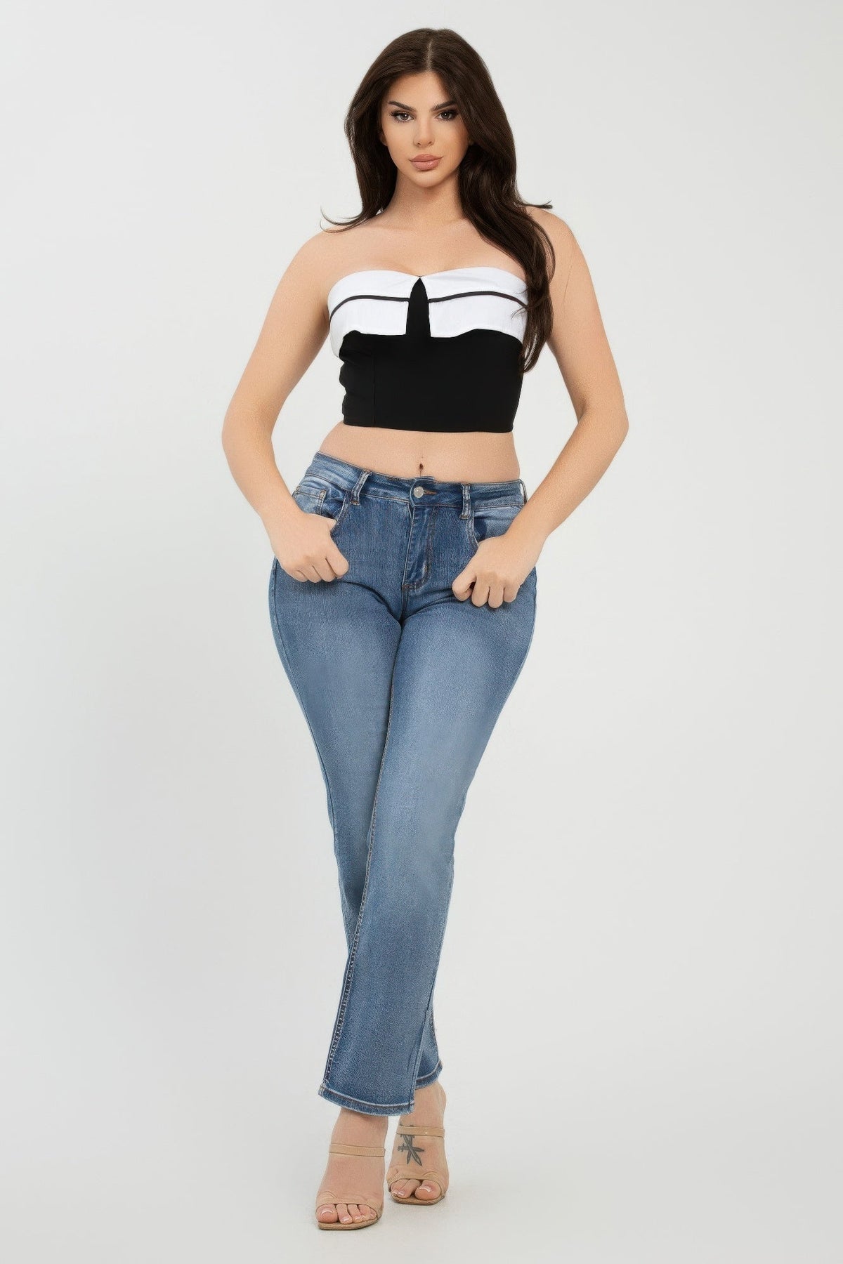 Collar Front Fold Color Contrast Tube Top
