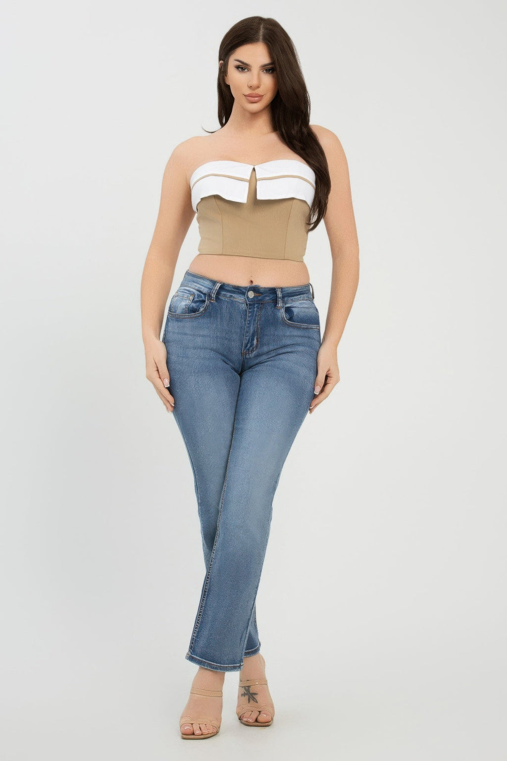 Collar Front Fold Color Contrast Tube Top