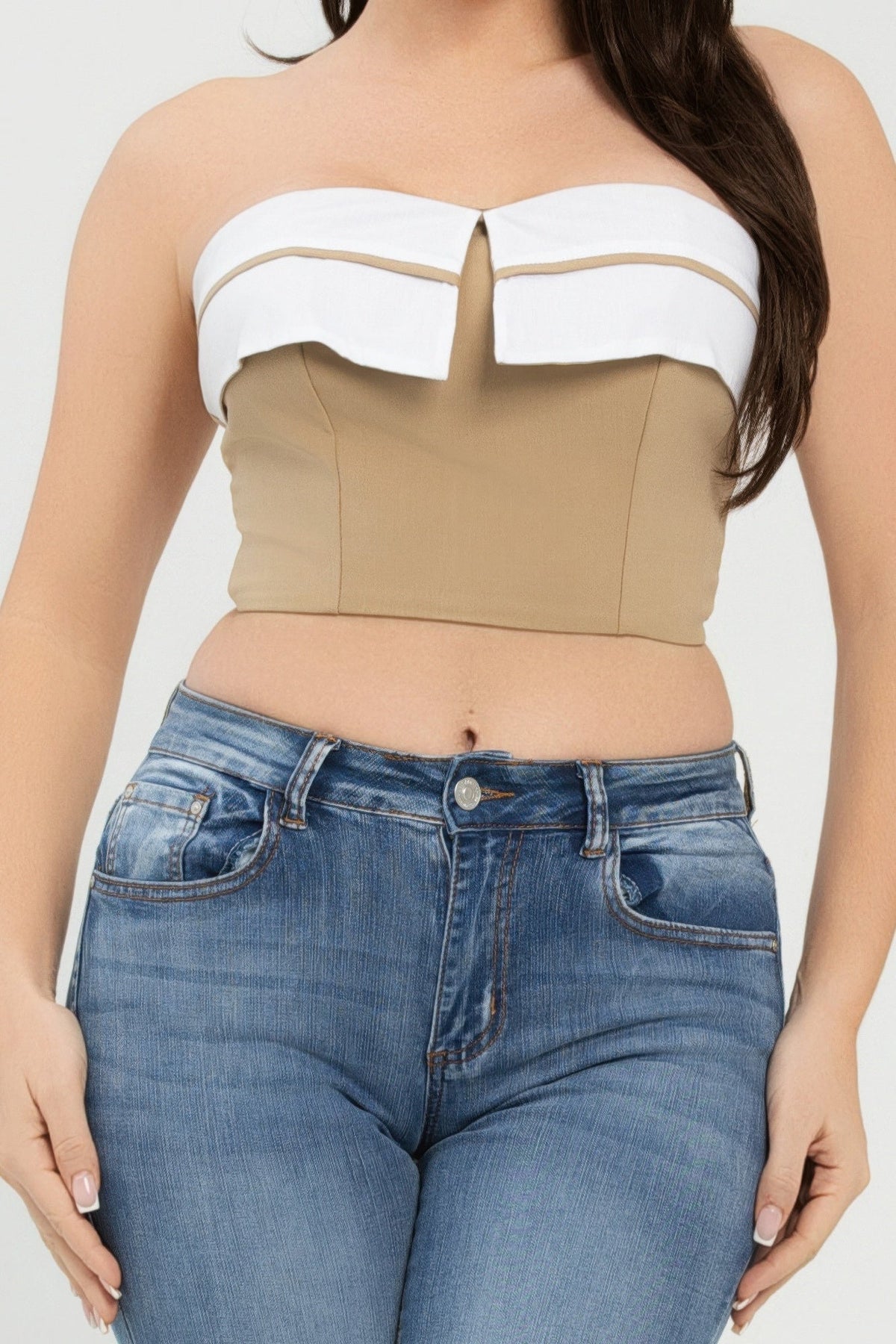 Collar Front Fold Color Contrast Tube Top