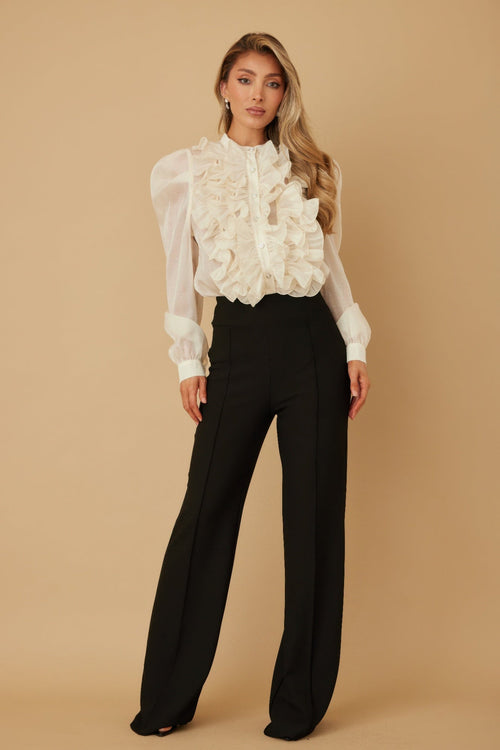 Ace Ruffle Micro Crystal Long Sleeve Blouse