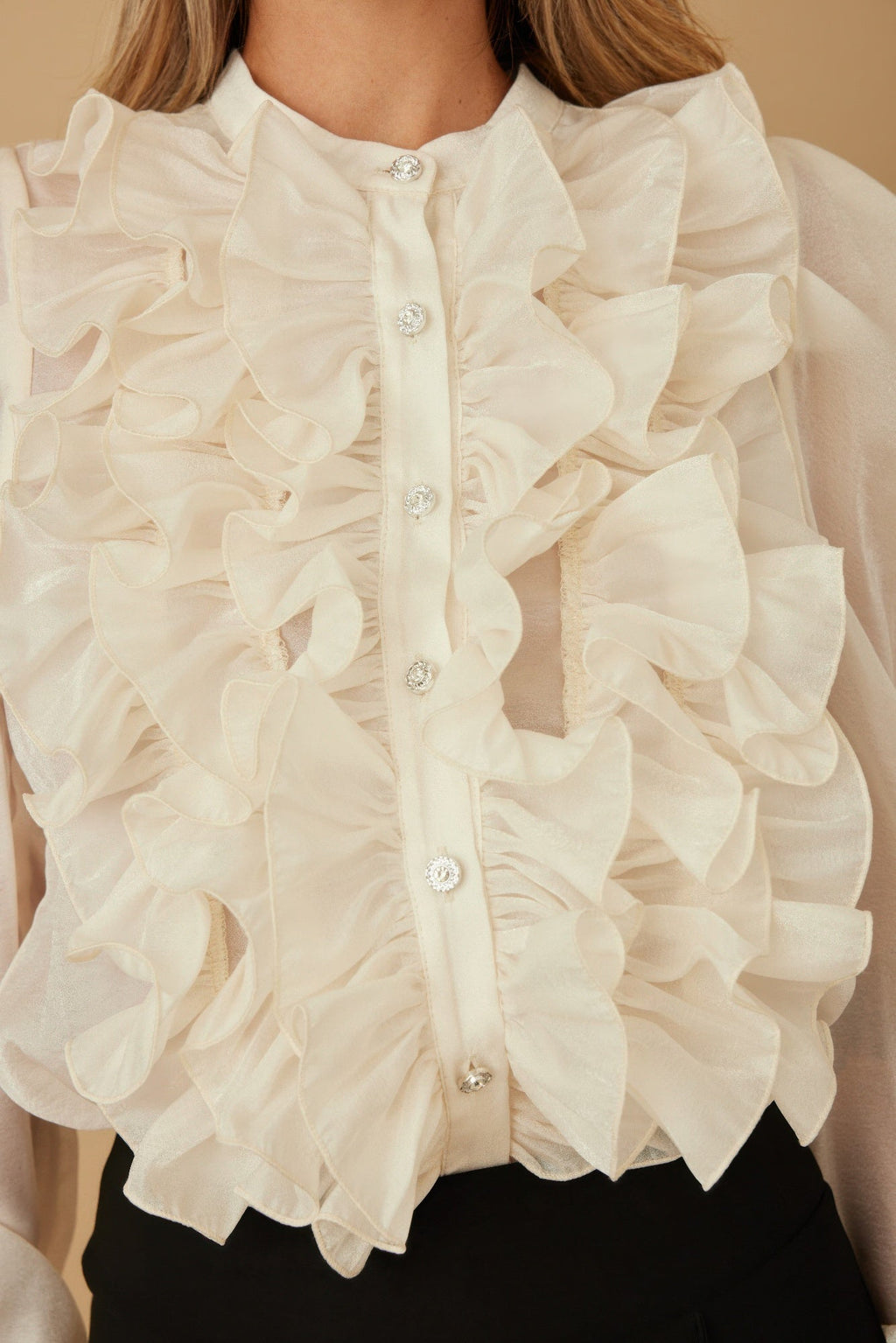 Ace Ruffle Micro Crystal Long Sleeve Blouse