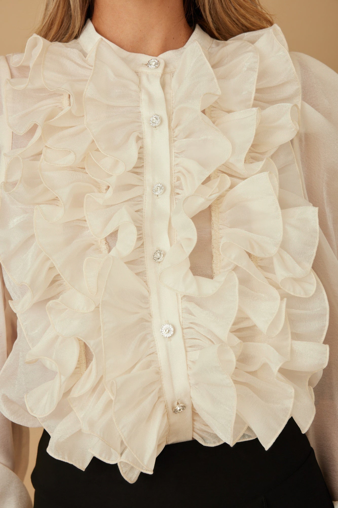 Ace Ruffle Micro Crystal Long Sleeve Blouse