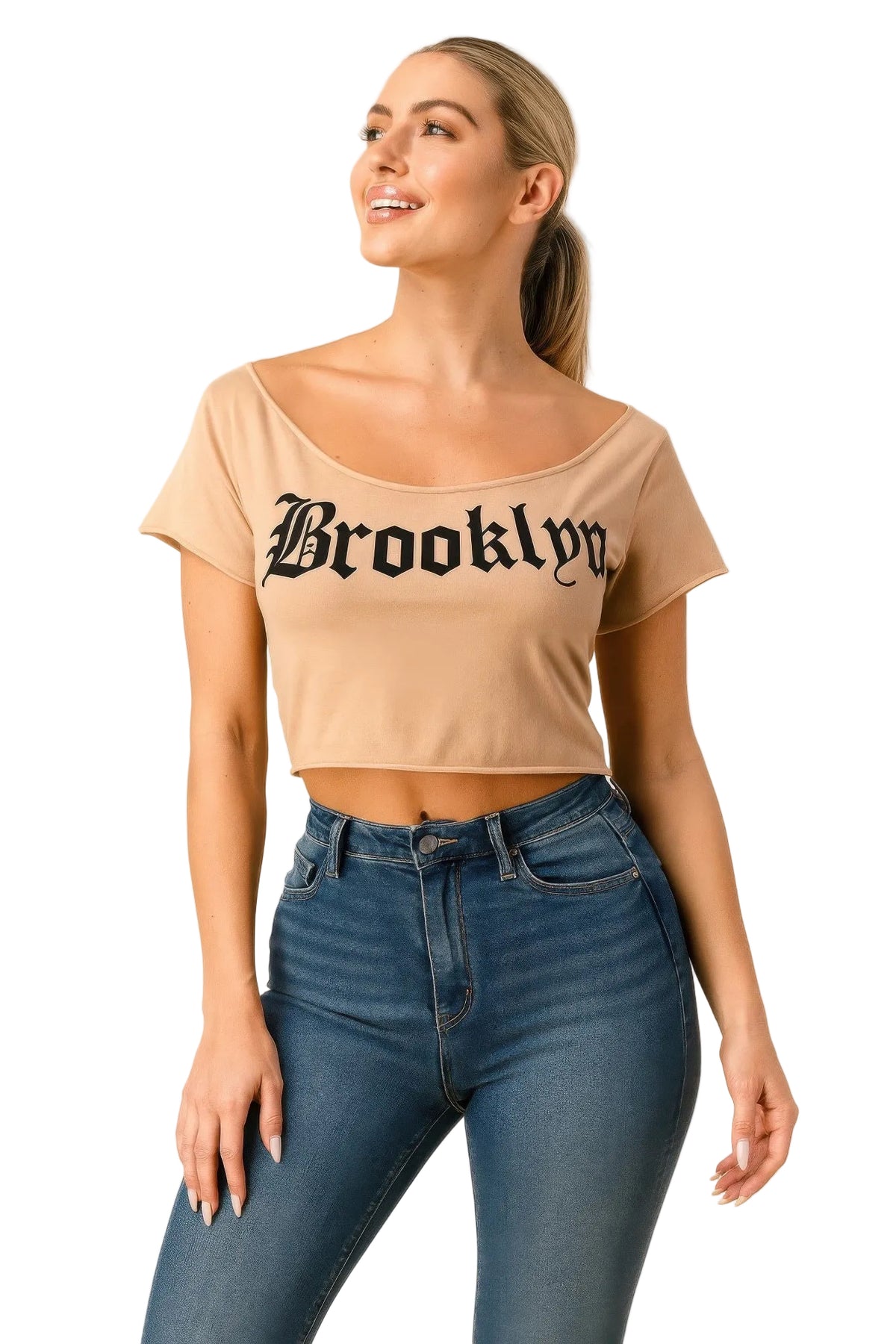 Tee Brooklyn Graphic Off-shoulder Crop