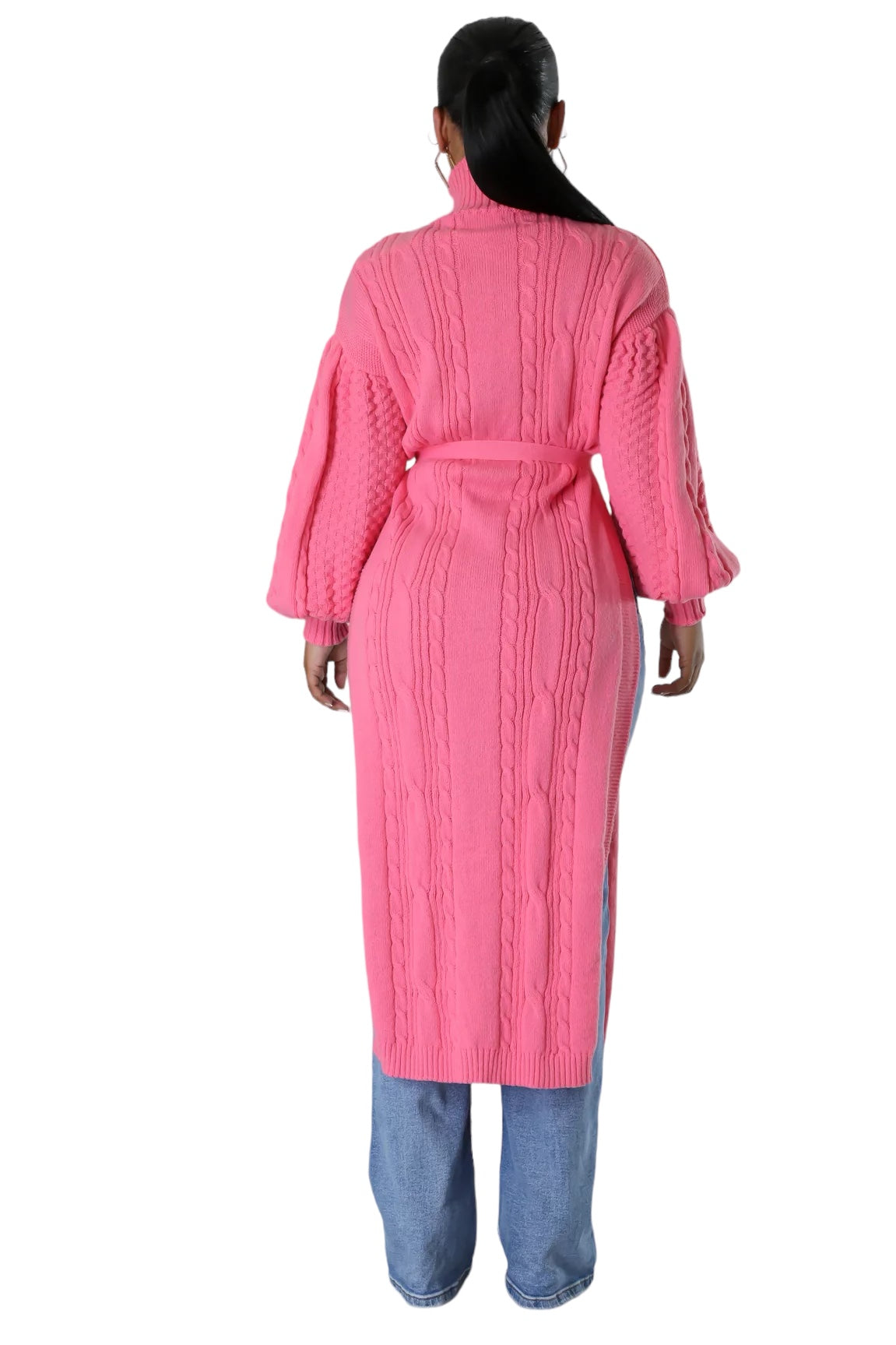 Long Knit Midi Mock Neck Sweater with Slits