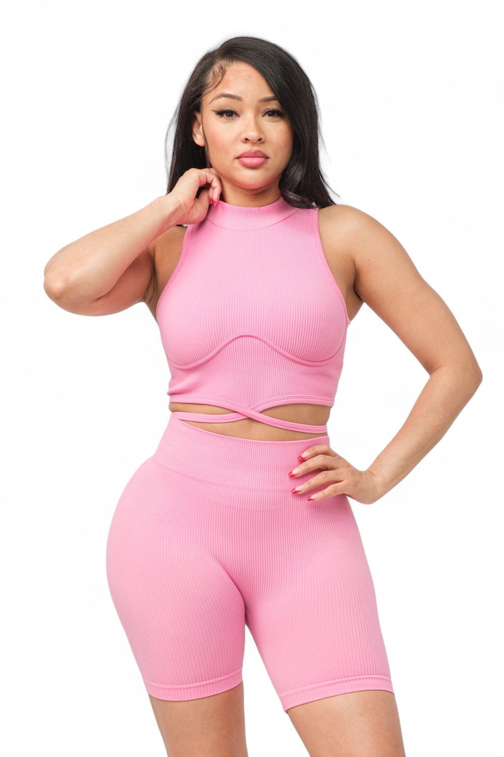 Front Waist Back Tie Top and Shorts Set