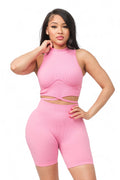 Front Waist Back Tie Top and Shorts Set