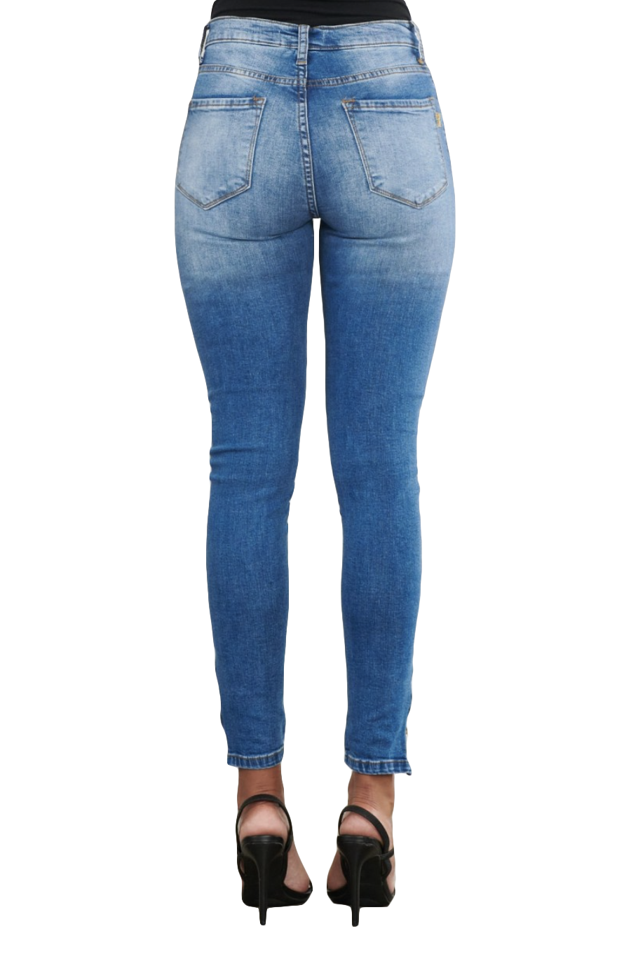 Skinny Distressed Jeans w/ Ankle Zipper