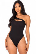 Basic Ribbed Knit Cut Out One Shoulder Bodysuit
