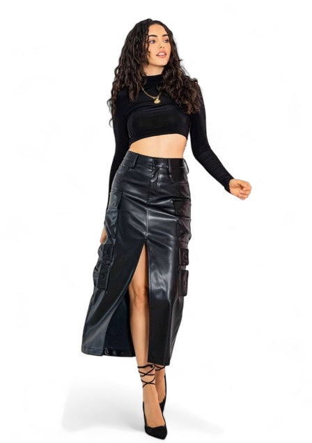 Leather Cargo Column Skirt