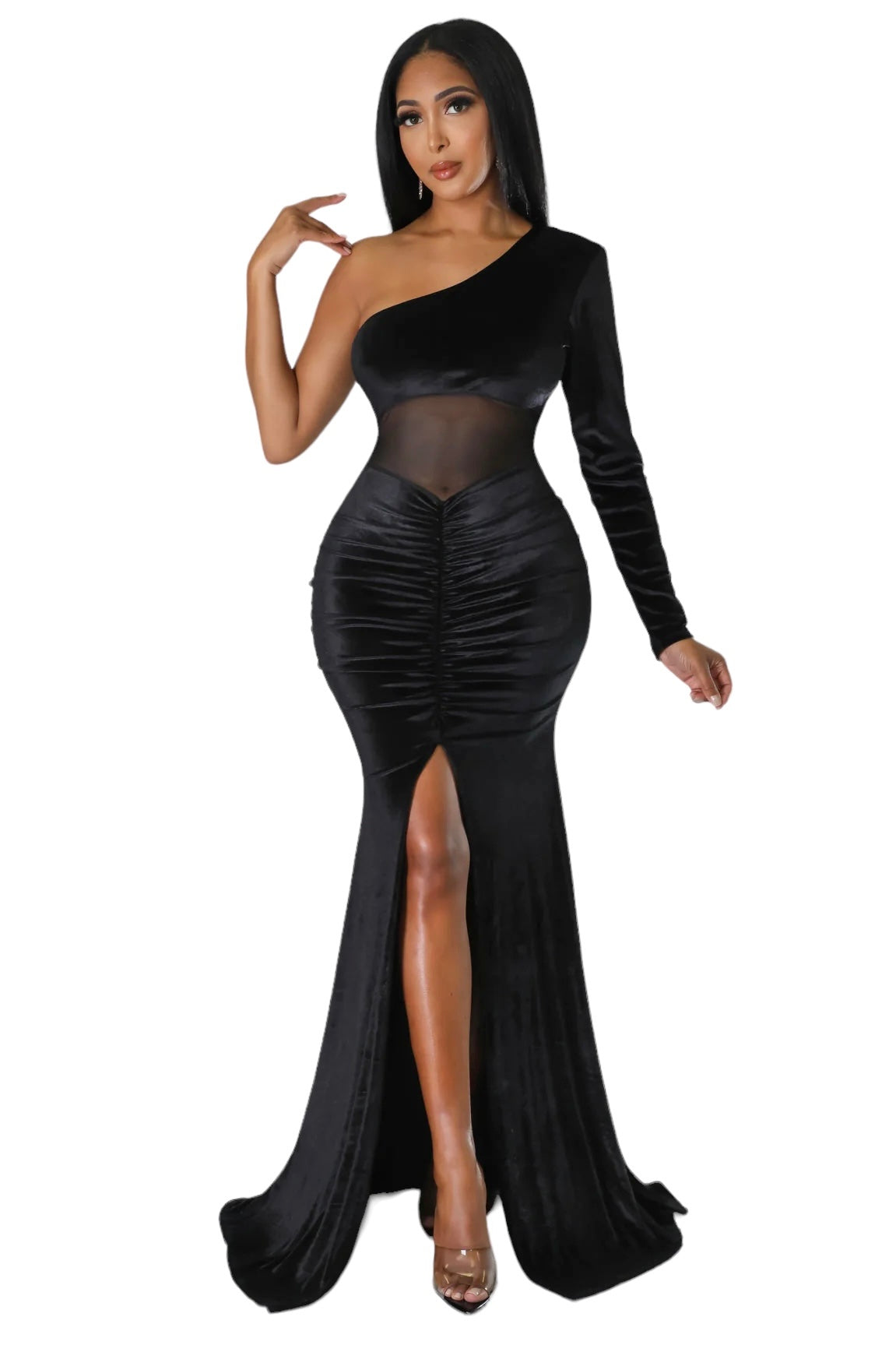 Formal One Shoulder Velvet Cocktail Dress