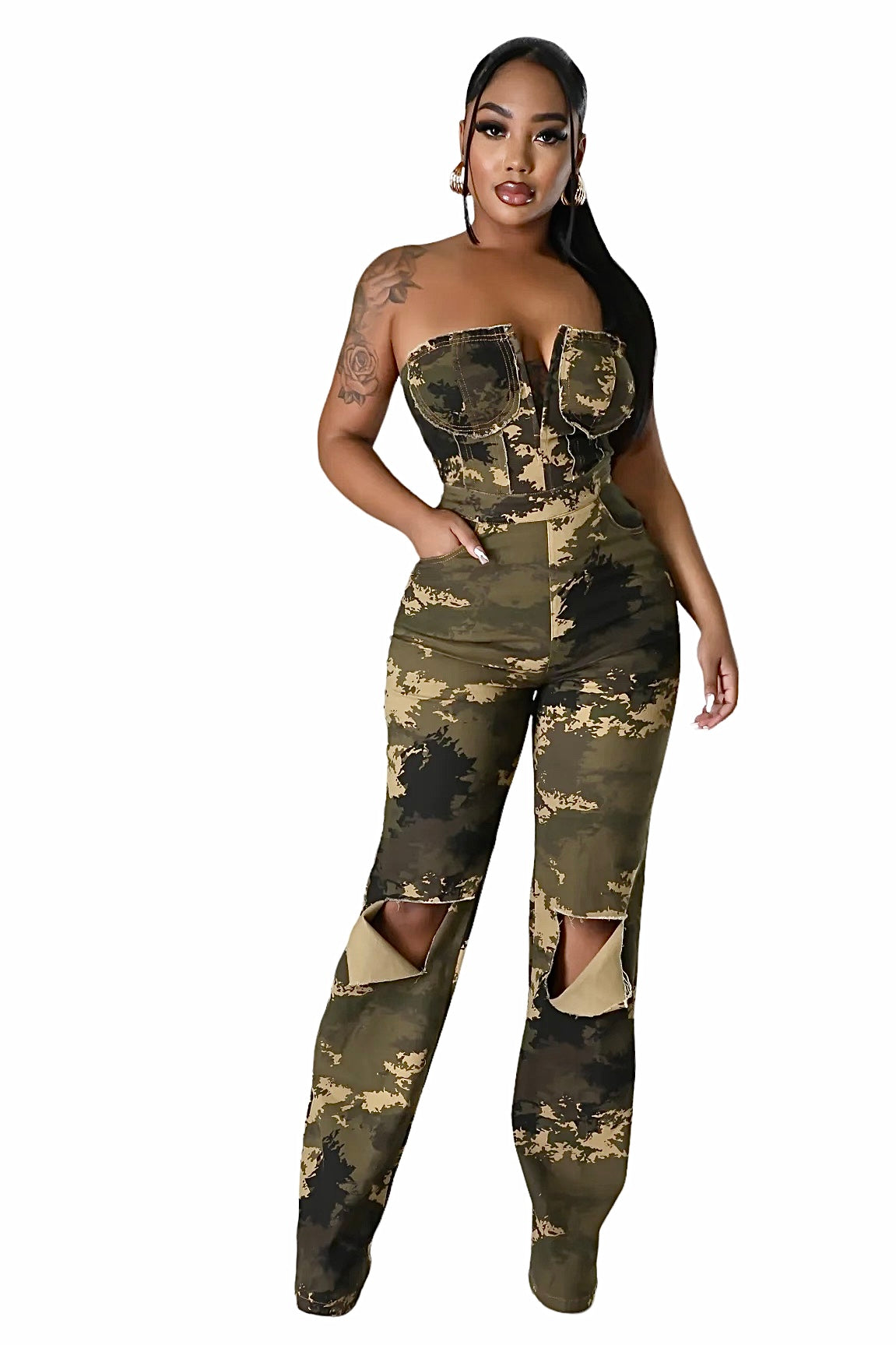Camouflage Strapless Jumpsuit