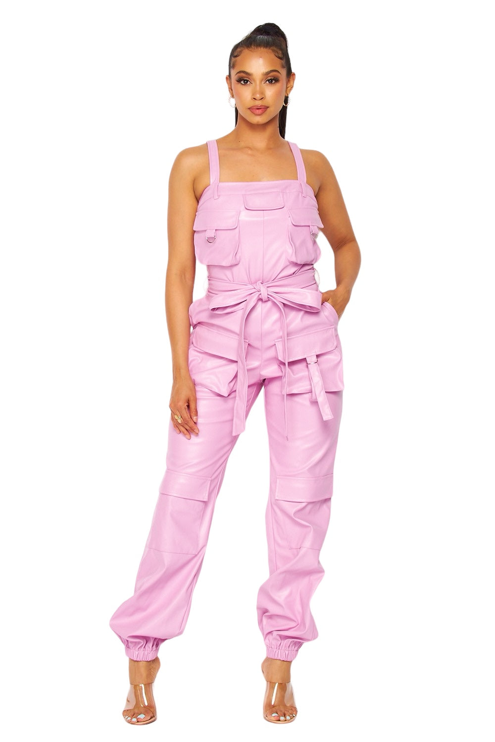 Leather Cargo Pocket Jogger Jumpsuit