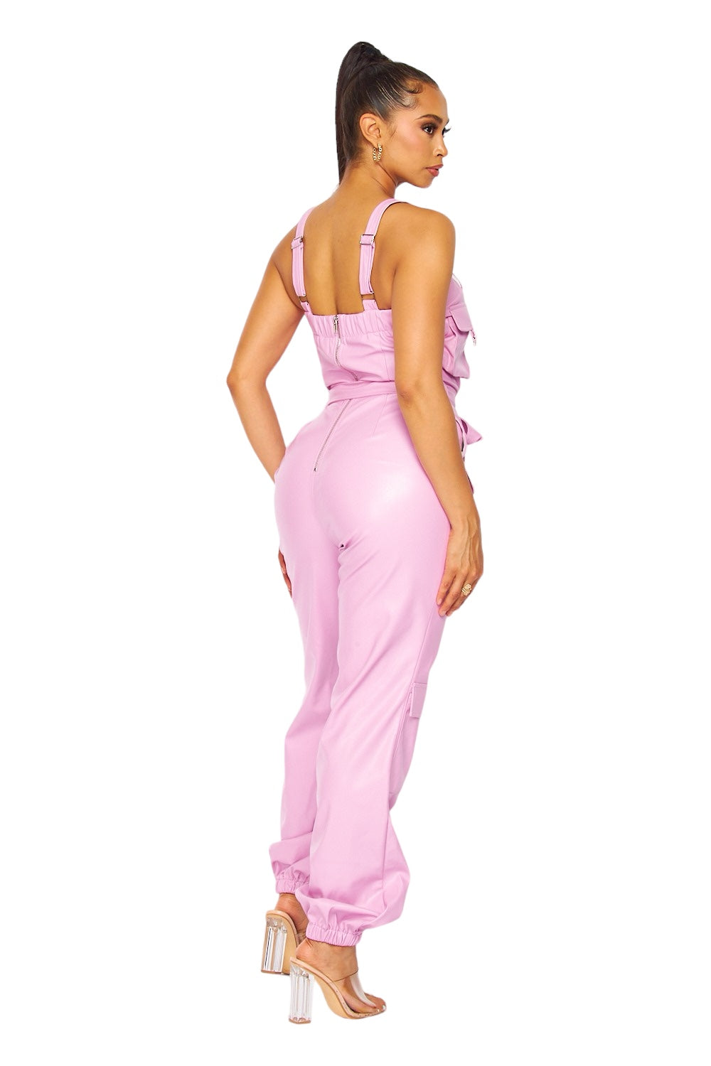 Leather Cargo Pocket Jogger Jumpsuit