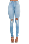 Light Denim Exposed Knee Skinny Jeans