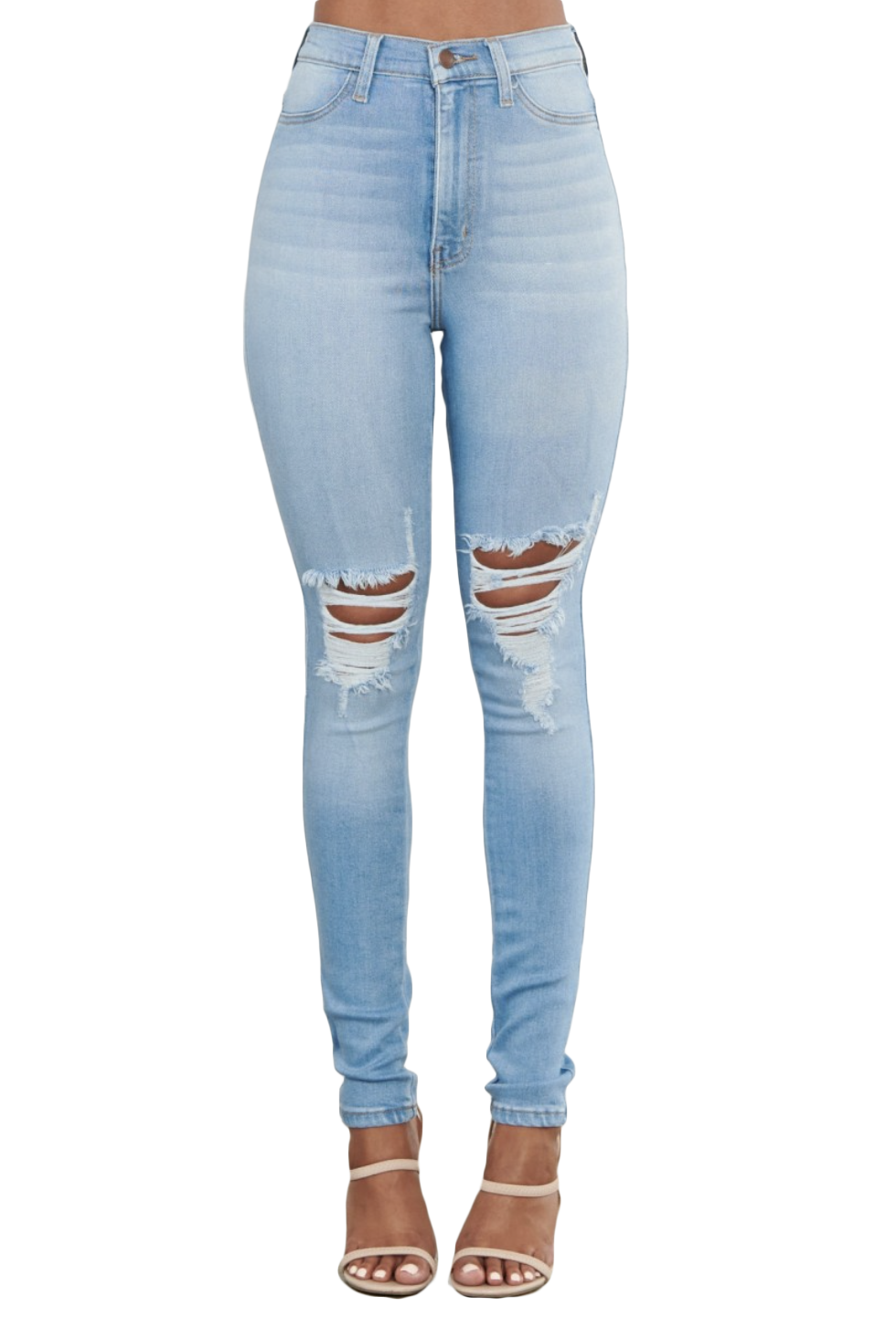 Light Denim Exposed Knee Skinny Jeans
