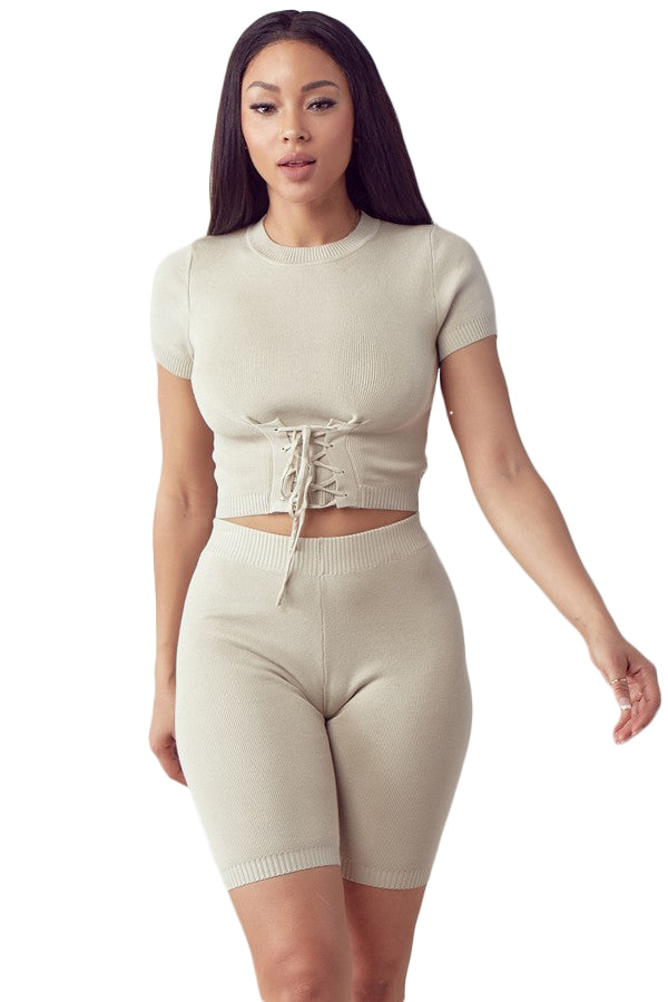 Cut Out Detailed Knit Top & Short Set