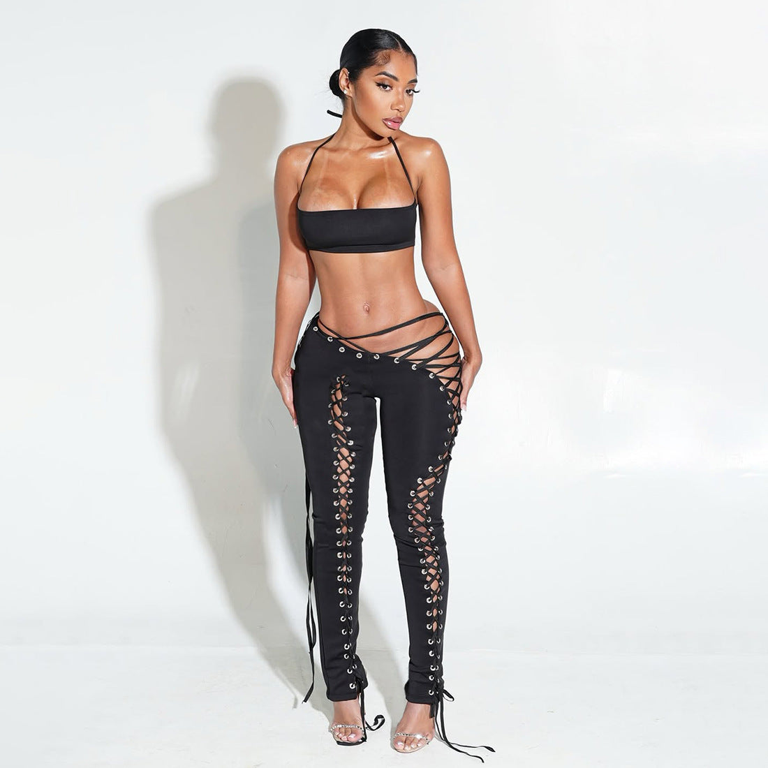Sexy Lace Up Trousers Two Piece Set