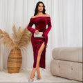 Formal Velvet Burgundy Midi Dress