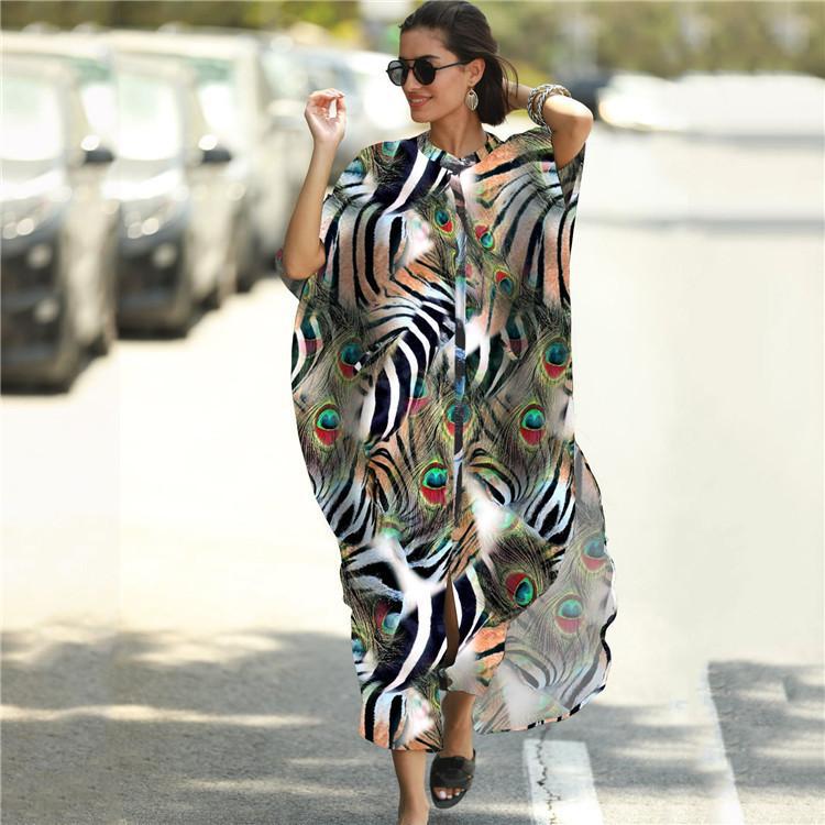 Black & Brown Striped Beach Robe ¨C Sexy Single-Breasted Bikini Cover-Up, Vacation Kimono